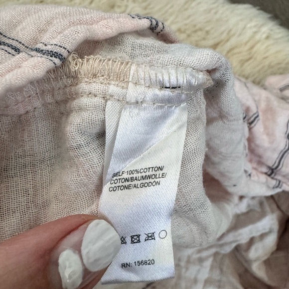 ALLISON NEW YORK Cotton Gauze Button Down Tassel Detail Top - Blush Pink Stripe - Picture 7 of 7